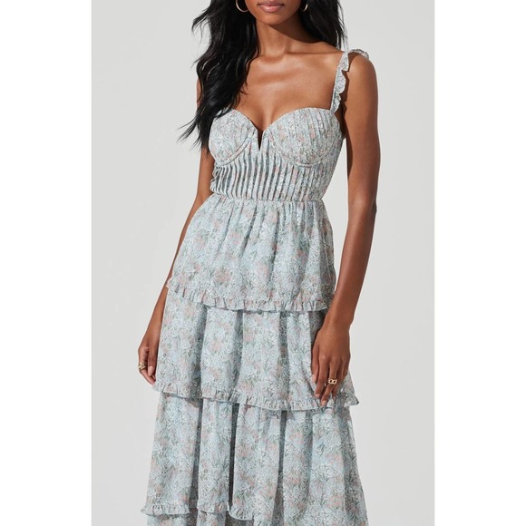 ASTR The Label Women's Flutter Strap Floral Tiered Maxi Dress in Light Blue - Picture 2 of 7